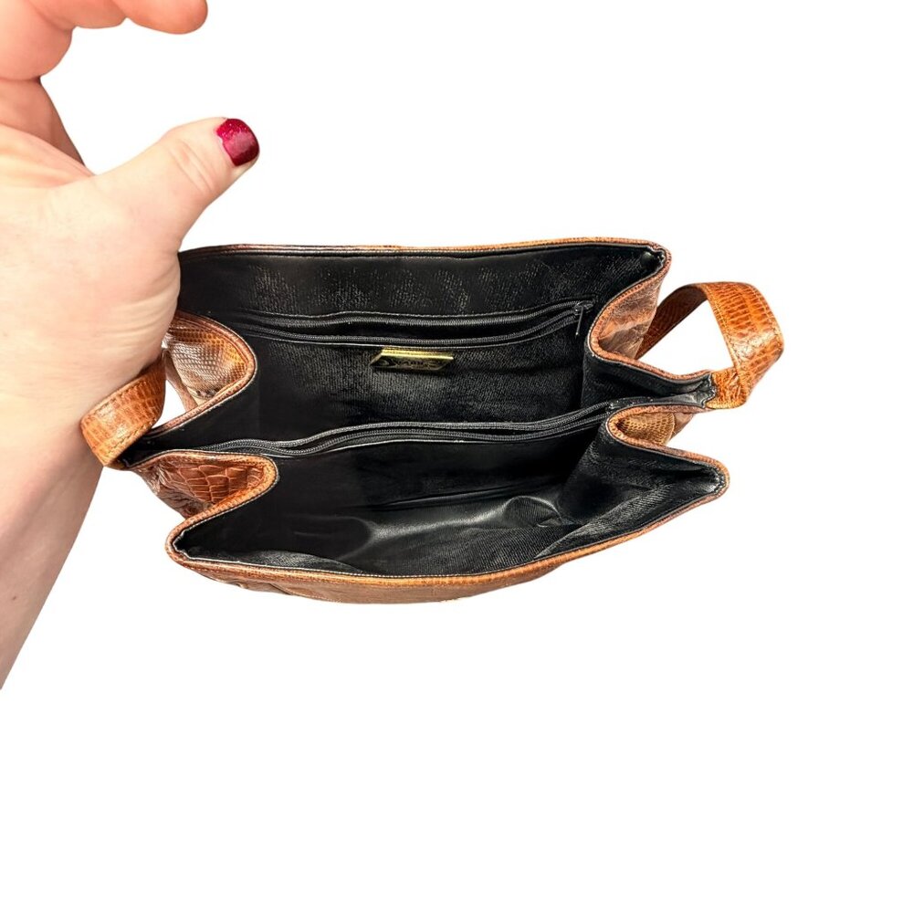 Sharif Vintage Leather Crossbody Bag Snakeskin Croc Embossed Brown USA Retro - Picture 11 of 16